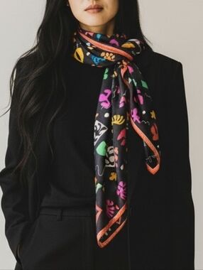 Albert Nipon Colorful Abstract Patterned Swuare Scarf